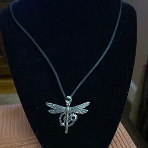 Dragonfly pendant on black rope chain